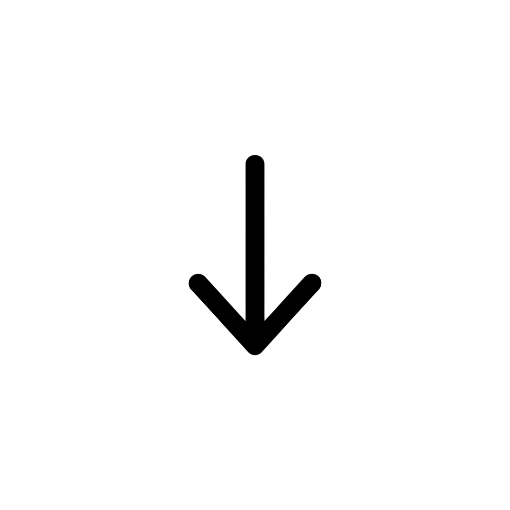 Simple, downward arrow, with thin lines